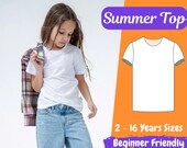 Girls T Shirt Sewing Pattern, Kids Easy Shirt Top PDF Pattern, Classic Short Sleeve Blouse Sewing Pattern for Girls