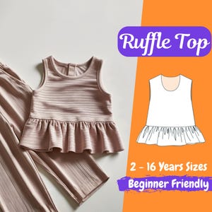 Girls Ruffle Top Sewing Pattern, Kids Sewing Pattern, Girls Tank Top PDF Pattern, Kids Ruffle PDF Pattern 2 - 16 Years Beginner Pattern