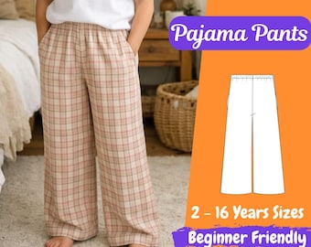 Kinder Pyjama Hose Schnittmuster, Easy Lounge Hose Schnittmuster für Kinder, Schlafhose Schnittmuster, anfängerfreundliches Muster