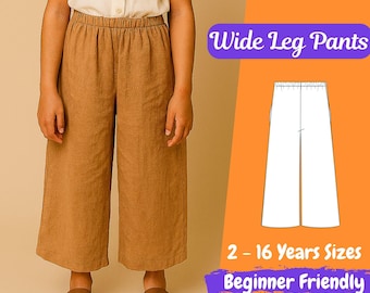 Wide Leg Pants for Girls, Linen Pants Sewing Pattern, Easy DIY Trousers, PDF Pattern Instant Download