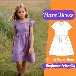 Flare Sleeve Girls Dress Sewing Pattern | Toddler Summer Dress Pattern | Ruffle Dress Gift Idea for Kids Digital Pattern
