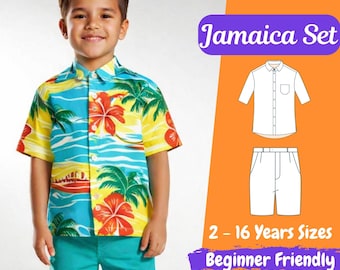 Kids Summer Shirt and Shorts Set Sewing Pattern, Kids Shirt PDF Pattern, Boys Shorts Sewing Pattern, Jamaica Set for Kids 2 - 16 Years Sizes