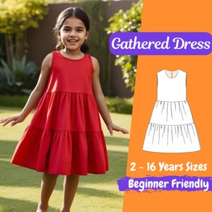 Girls Gathered Linen Dress PDF Sewing Pattern Summer DIY Dress for Kids Pattern Easy Ruffle Sleeveless Dress for 2 - 16 Y Beginner Pattern