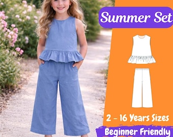Girls Summer Set Sewing Pattern PDF, Top and Pants Pattern for Kids, Toddler Outfit