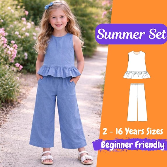 Girls Summer Set Sewing Pattern PDF, Top and Pants Pattern for Kids, Toddler Outfit