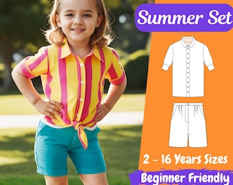 Mädchen Bluse und Shorts Schnittmuster Kinder Sommer Set-Muster | Kleinkinder Sommer Puffärmel Bluse Muster | Kinder Shorts Muster
