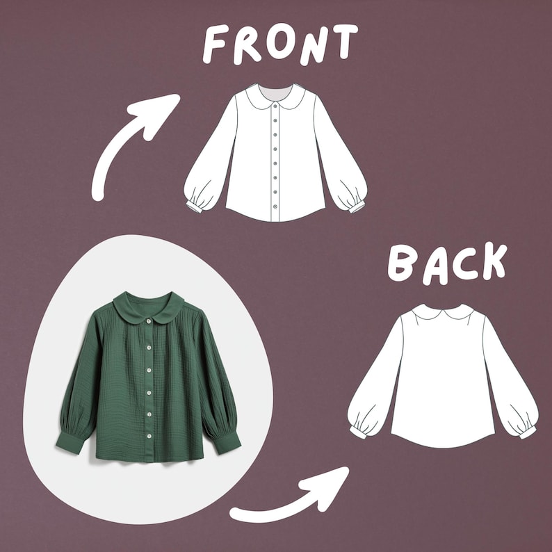 Kids Peter Pan Collar Blouse Sewing Pattern Puff Sleeve Button Shirt ...