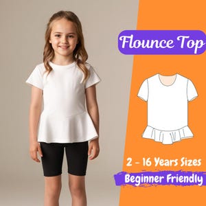 Girls Flounce Blouse Sewing Pattern Kids Short Sleeve Loose Top Pattern Summer Easy Shirt 2 - 16 Years Beginner Pattern