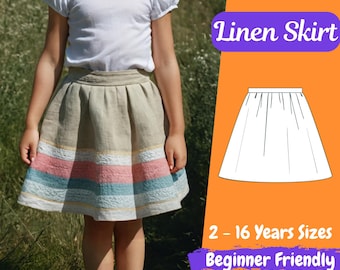 Girls Skirt Sewing Pattern, Skirt PDF Pattern, Kids Skirt Pattern, PDF Pattern, Beginner Pattern, Sewing Pattern Toddlers, 2-16 Y Girl Skirt