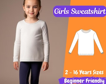 Kinder Sweatshirt Schnittmuster Mädchen einfaches Outfit Pattern DIY Pullover für Kinder Anfänger Schnitt Unisex 2-16 Jahre Top Pattern