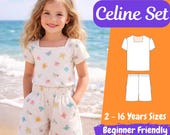 Girls Summer Outfit Sewing PDF, Kids Beachwear Set, Square Neck Top and Shorts