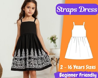 Girls Straps Dress with Pockets Sewing Pattern Summer Dress Pattern for Kids 2 Years to 16 Years Size Dress Sewing Pattern, Beginner Pattern