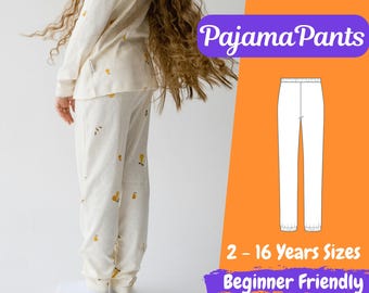 Girls Pajama Pants Sewing Pattern, Toddlers Pajama Pants, Kids Elastic Waist Pants Pattern, Unisex Pajama Pants PDF Sewing Pattern, 2 – 16 Y