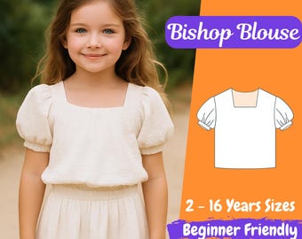 Mädchen Puffärmel Bluse Schnittmuster, Kinder Top Schnittmuster, Mädchen Kleidung Schnittmuster, anfängerfreundlich, 2-16 Jahre
