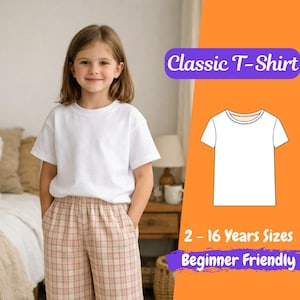 Kids T Shirt Sewing Pattern, Classic Tee Pattern for Children, Basic Shirt Sewing Pattern, Beginner Friendly Pattern