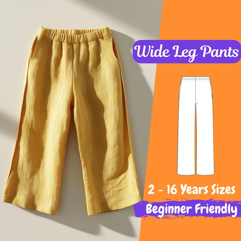 Mädchen Hose mit weitem Bein Schnittmuster | Palazzo Hose Schnittmuster für Kinder | Hose PDF Pattern | Mädchen Schnittmuster 2-16 Jahre Bild 1