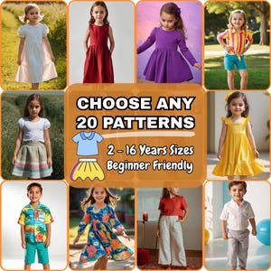 DIY-bundel naaipatronen voor kinderen, kies 20 naai-tutorials, beginnersvriendelijke naaipatronen voor kinderen