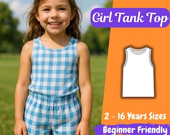 Girl Tank Top Sewing Pattern, Sleeveless Top PDF, Beginner Friendly, Sizes 2-16 Years, Summer Wardrobe, Easy Fit, Instant Download
