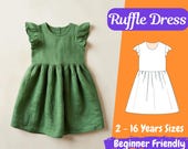 Girls Ruffle Dress Pattern, Kids Sewing Pattern, Girls Dress PDF Pattern, Kids Ruffle PDF Pattern 2 - 16 Years Beginner Pattern Kids