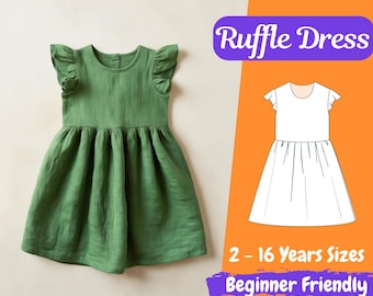 Girls Ruffle Dress Pattern, Kids Sewing Pattern, Girls Dress PDF Pattern, Kids Ruffle PDF Pattern 2 - 16 Years Beginner Pattern Kids