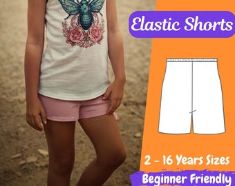 Girls Summer Shorts with Elastic Waist PDF Sewing Pattern | Kids High Waist Shorts Pattern Cropped Loose Shorts for 2 - 16 Years Pattern