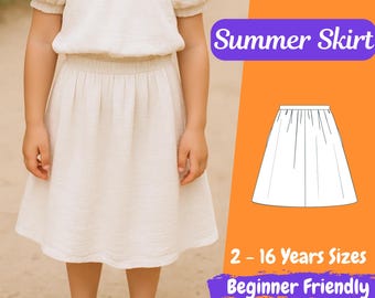 Girls Skirt Sewing Pattern, Kids Skirt PDF Pattern, Girls Circle Skirt Pattern, Beginner Friendly 2-16 Years