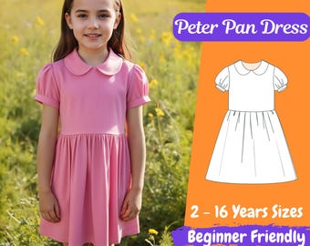 Peter Pan Collar Dress Sewing Pattern PDF Kids Dress Sewing Pattern Girls Linen Dress Sewing Pattern for Size 2-16 Age