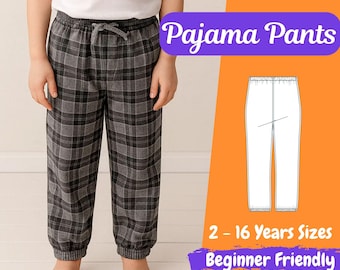 Kids Pajama Pants Sewing Pattern, Easy Elastic Waist Troussers, Relaxed Fit Loungewear Pattern