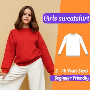 Girls Sweatshirt Sewing Pattern Loungewear Pullover for Kids PDF Pattern Easy Loose Top Patter 2 - 16 Years DIY Pattern