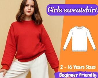 Mädchen Sweatshirt Schnittmuster Loungewear Pullover für Kinder PDF Pattern Easy Loose Top Patter 2-16 Jahre DIY Pattern