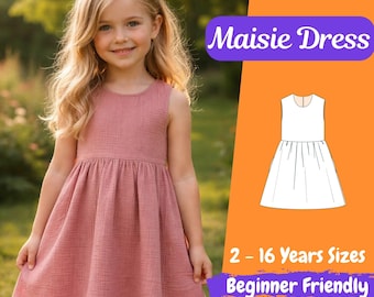Girls Summer Dress Sewing Pattern, Sleeveless Flowy Outfit, Kids Clothing PDF