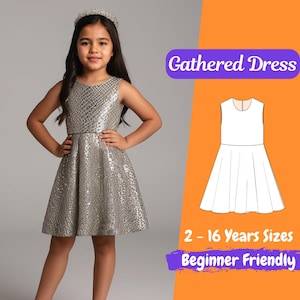Gathered Summer Dress For Girls Sewing Pattern, Kids Dress Pattern,Girls Sleeveless Dress PDF Pattern 2 - 16 Years Sizes Digital Pattern