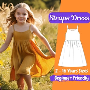 Mädchen Straps Krawatten Kleid Schnittmuster | PDF Schnittmuster für Kinder | Rüschen Sommerkleid Schnittmuster | Anfänger Anleitung