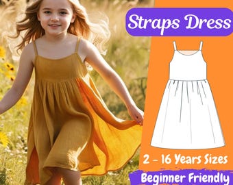 Girls Straps Ties Dress Sewing Pattern | PDF Sewing Patterns for Kids | Ruffle Summer Dress Pattern | Beginner Pattern