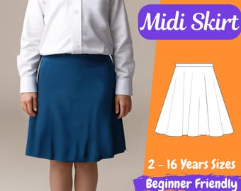 Skirt Sewing Pattern Girls Midi Half Circle Skirt PDF Pattern, Toddler Skirt Pattern, Baby Sewing Pattern, Girls Skirt 2 - 16 Years Sizes