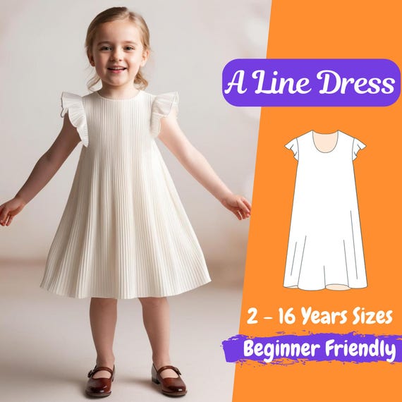 Girls A Line Summer Dress Sewing Pattern Short Flare Sleeve Dress Pattern  for Kids Simple Loose Dress Beginner Pattern 2 - 16 Years Kids
