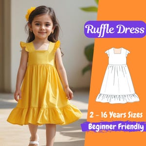 Kids Ruffle Dress, Girls Summer Dress Sewing Pattern, Toddlers Dress Beginner Pattern, Kids Sewing Pattern, Dress PDF Pattern  2 - 16 Years