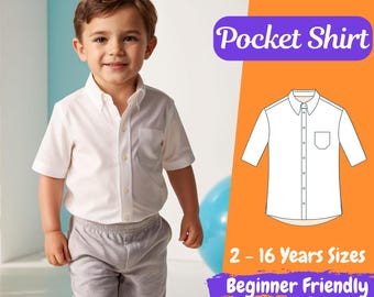 Boys Shirt Sewing Pattern Kids Sewing Pattern Short Sleeve Shirt PDF Sewing Pattern Children Patterns 2 - 12 Years Pattern Beginner Friendly