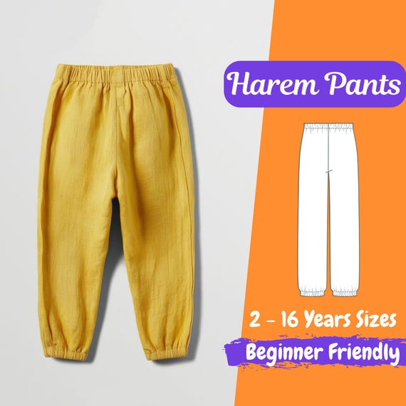 Kids Harem Pants Sewing Pattern, Boys Pants PDF Pattern, Girls Pants Sewing Pattern, Toddler PDF Pattern 2 - 16 Years Beginner Pattern
