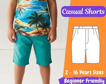 Casual Shorts Sewing Pattern, Boys Shorts PDF Pattern, Kids Summer Shorts Sewing Pattern 2 - 16 Years Sizes Digital Pattern