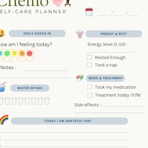 Chemo-zelfzorgplanner | Tracker voor kankerbehandeling | Digitaal invulbaar dagboek | Afdrukbare pdf | Dagelijks wellness- en medicatielogboek