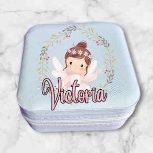 Custom Fairy Jewellery Box - Personalised PU Leather Travel Case with Velvet Lining