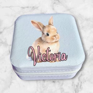 Custom Rabbit Jewellery Box - Personalised PU Leather Travel Case with Velvet Lining