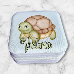 Portagioie personalizzato a forma di tartaruga - Custodia da viaggio personalizzata in pelle PU con fodera in velluto