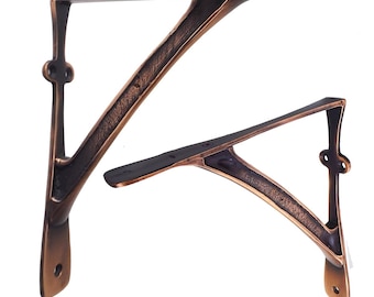 Juego de 2 soportes para estantes de latón macizo de 15 cm (6") - Arco de viga / Cobre antiguo