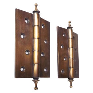 Set of 4 pcs  - 4&quot; Solid Brass Cabinetry Door Hinges with Finials - Classic / Antique Brass