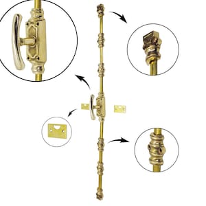 150 cm Solid Brass Cremone Bolt for Windows, Wardrobes & Cabinetry   - Curved T-Bone Handle / Polished Brass