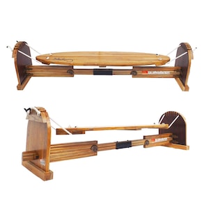 208 cm Teakwood Surf Board Trainer / Balancing and Surfing Exercise Platform / Embellished with Brass Decor