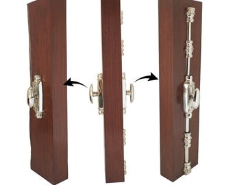 230 cm Paired Solid Brass Cremone Bolt & Centre Plate for Interior Doors  - Plain Oval Knob / Polished Nickel