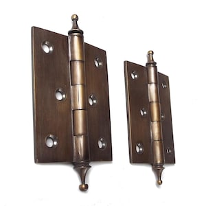 Set of 4 pcs  - 3&quot; Solid Brass Cabinetry Door Hinges with Finials - Classic / Antique Brass